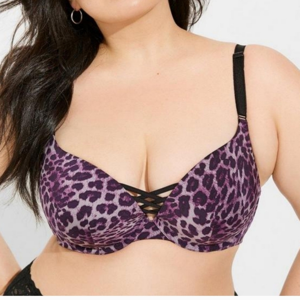 Torrid Curve Purple Leopard XO Plunge Push-up Bra
